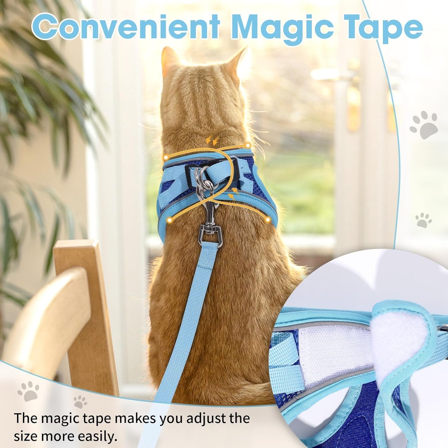 Cat Vest Harness and Leash Set for Walking Escape Proof, Adjustable Kitten Harness Breathable Mesh with Reflective Strips Harness for Kitty Puppy Bunny (Blue, S)