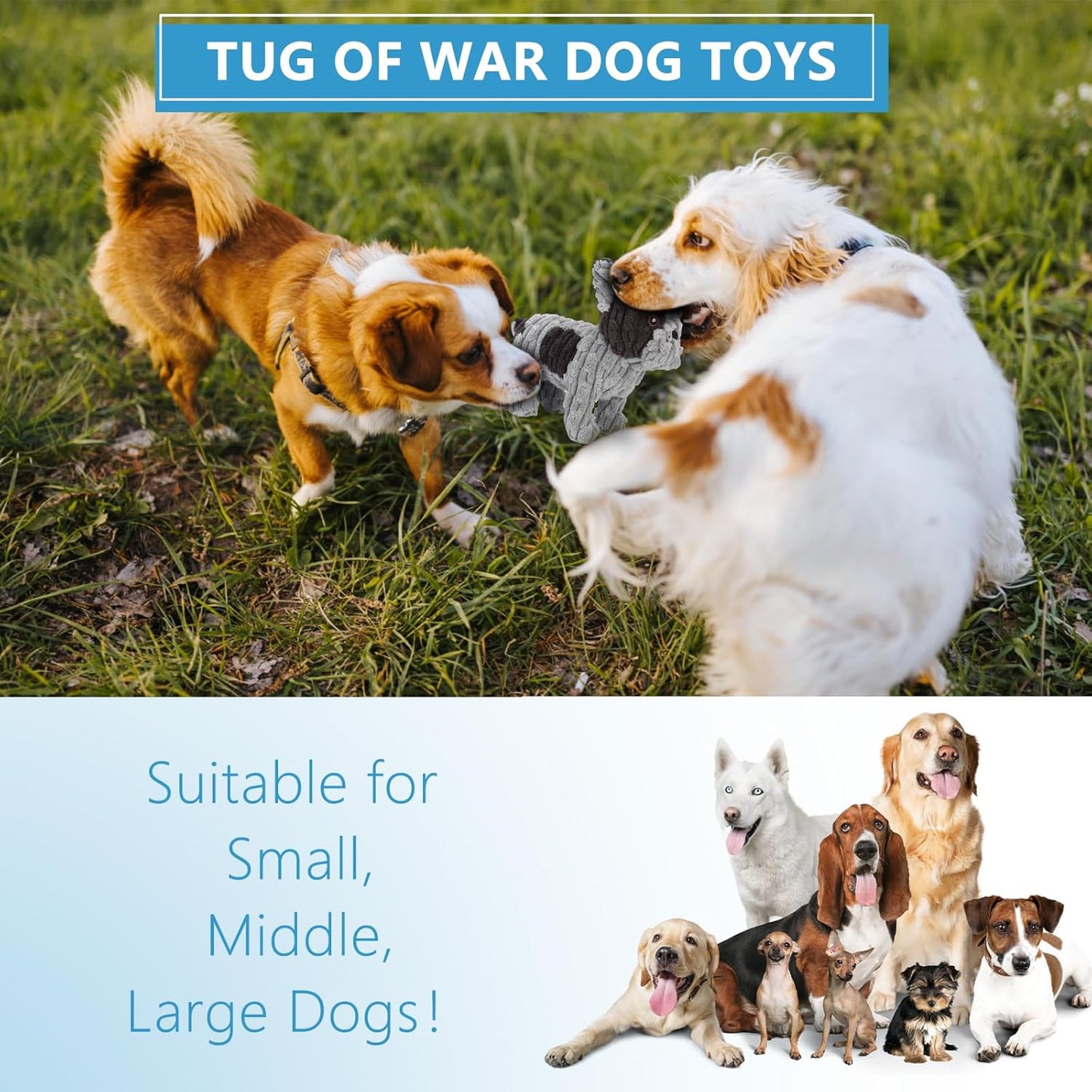 Dog Toys Plush Interactive Dog Toy with Crinkle Paper and Squeaker, Reduce Boredom and Anxiety, Cute Dog for Small Medium Large Dogs, Grey