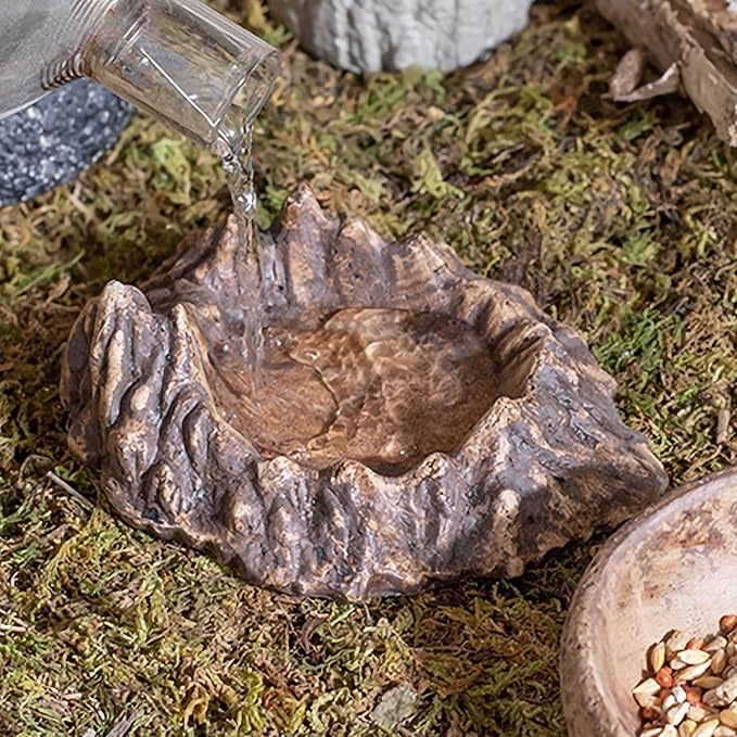 Rockery Reptiles Food Bowl,Amphibian Feeding Bowl Landscaping Tank Accessory,Small Pets Water Dish Terrarium Decor for Lizards,Gecko,Chameleon,Snake,Tortoise,Brown,1 Piece