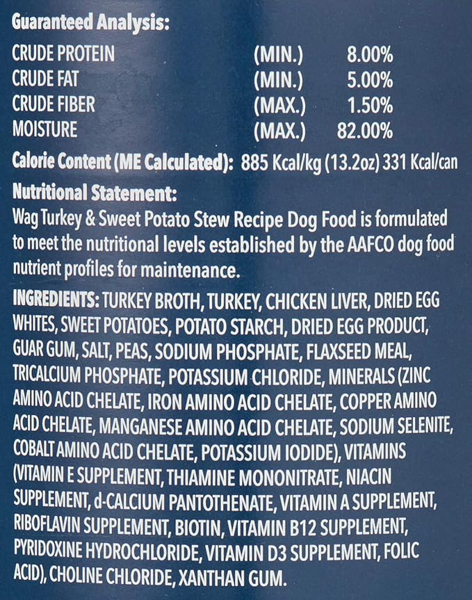 Amazon Brand - Wag Stew Canned Dog Food, Turkey & Sweet Potato Recipe, 13.2 oz Can (Pack of 12)