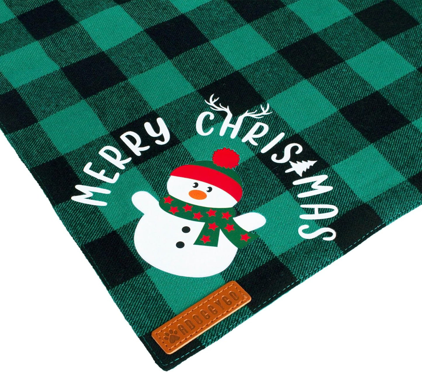 ADOGGYGO Christmas Dog Bandanas, Red Green Plaid Pet Scarf, Premium Cotton Fabric, Xmas Santa Snowman Christmas Bandanas for Extra Large Dogs Pets (X-Large)