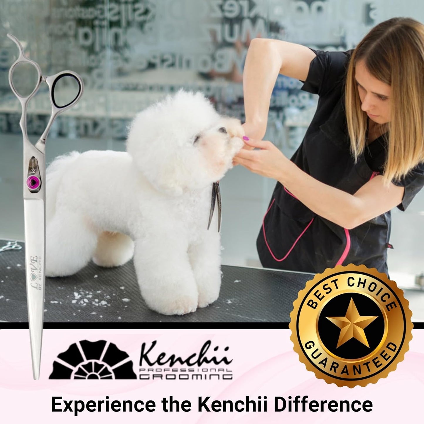 Kenchii Love Dog Grooming Scissors, 9 Inch Straight Shears, Dog Scissors for Grooming, Professional Pet Grooming Scissors, Heavy Duty, Durable and Sharp
