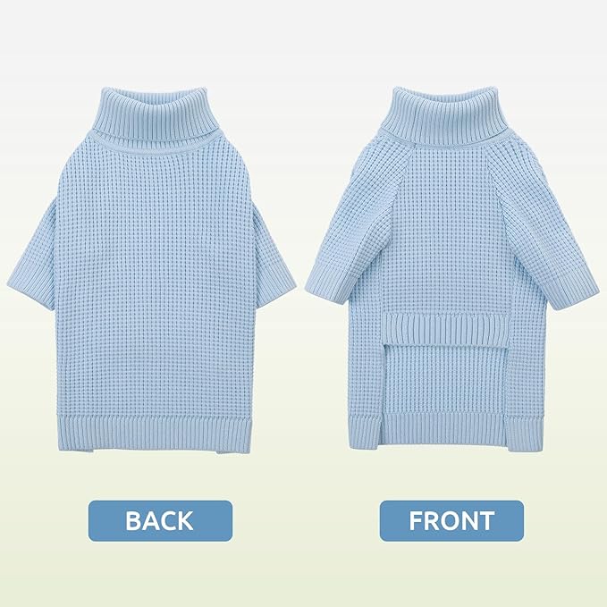 Queenmore Small Dog Sweater, Plaid Doggie Sweater, Long Sleeve Knitted Dog Sweater with Check Pattern, Warm Puppy Sweaters, Solid Pull-on Cat Sweaters, Blue S