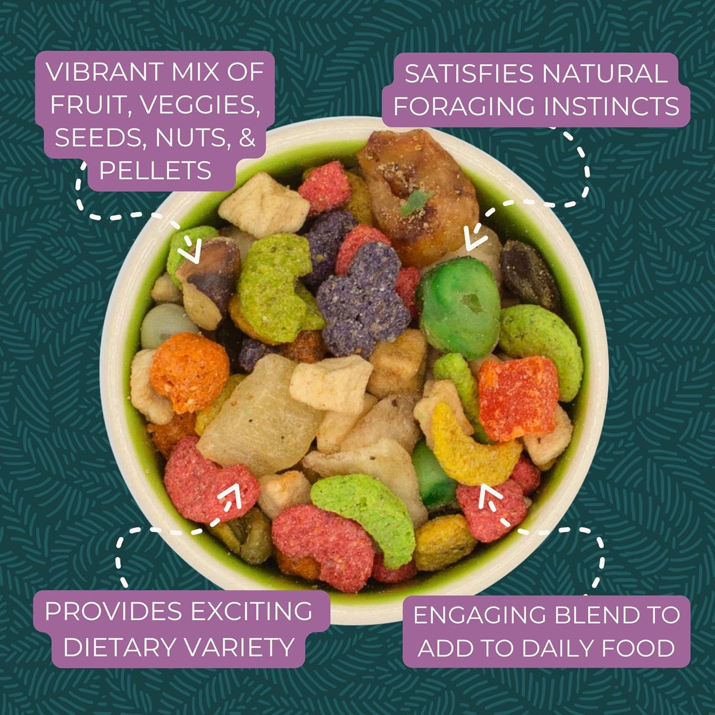 ZuPreem Pure Fun Bird Food for Large Birds, 2 lb (Pack of 2) - Variety Blend of Fruit, FruitBlend Pellets, Vegetables, Nuts for Amazons, Macaws, Cockatoos