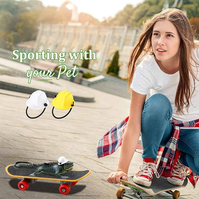 Chivao 5 Pieces Bearded Dragon Accessories Toy Set Bearded Dragon Leashes and Harnesses S/M/L 3 Size Packed Lizard Harness Mini Scooter Lizard Helmet Hats Adjustable Leash(Black)