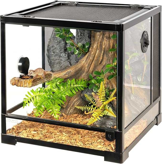 2 in 1 Reptile Feeding Ledge & Turtle Basking Platform, Resin Suction Cup Feeder with 4PCS Cups, Terrarium Water Bowl Food Dish - Tank Accessories for Crested Gecko Lizards & Aquatic Turtles