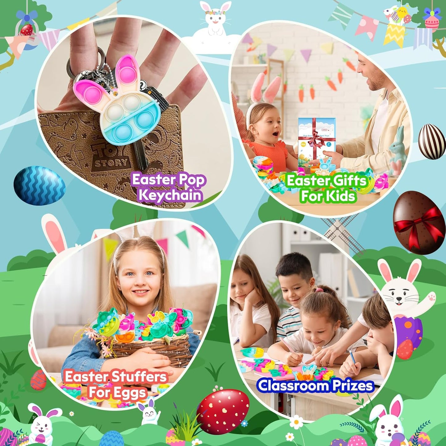 Easter Pop Fidget Toys Bulk Its 24 Pack Easter Party Favors for Kids Easter Egg Fillers Basket Stuffers Mini Pop Keychain It Goodie Bag Stuffers Fidgets for Classroom Prizes Kids Party Supplies Gifts