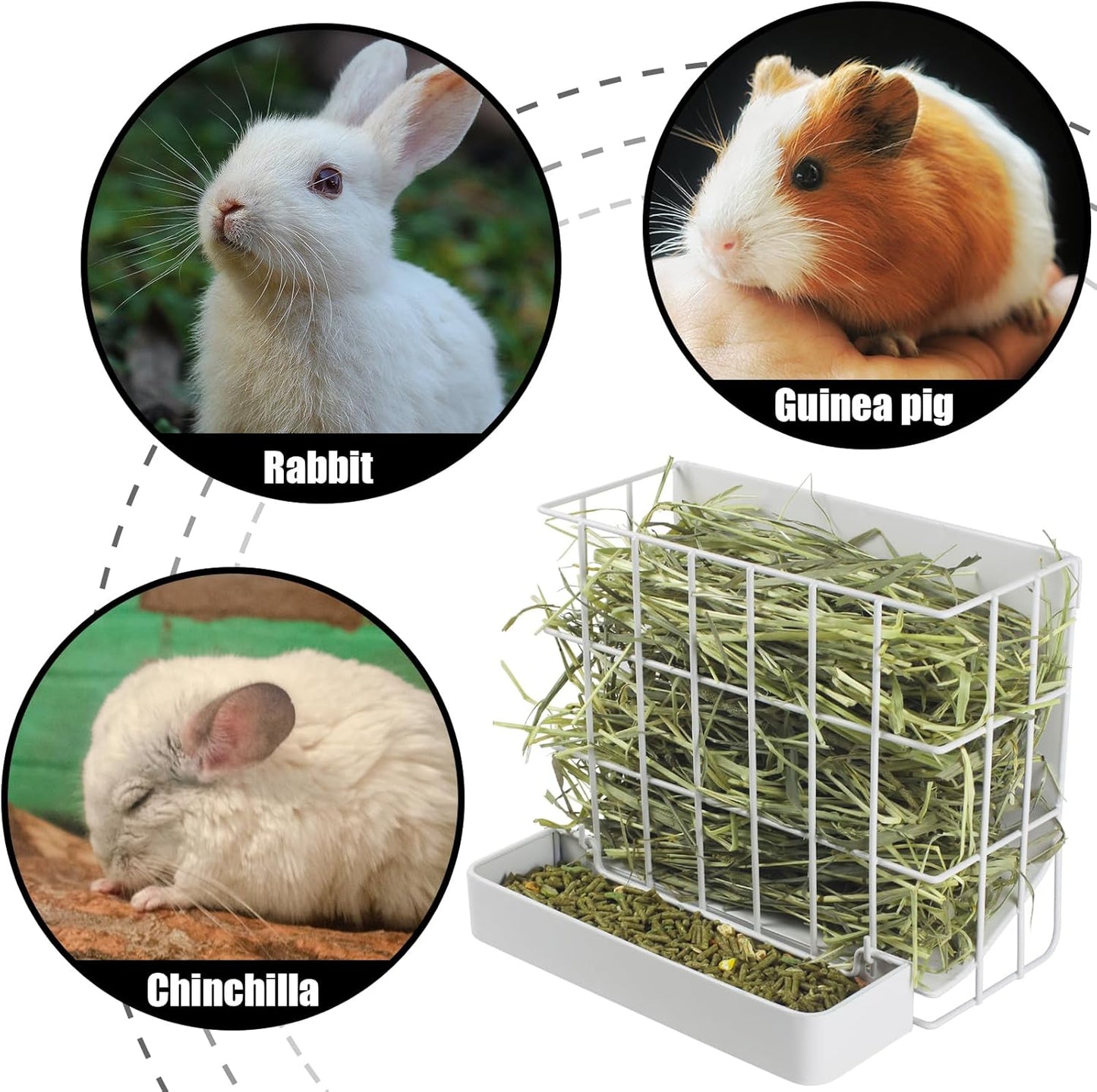 Large Hay & Feed Two in One Feeding Rack Rabbit Hay Rack with Hook Heavy-Duty Metal,Internal Sloping Design,Hay Feeder for Bunny,Rabbit,Chinchillas,Comes with Two Multifunctional Zippers