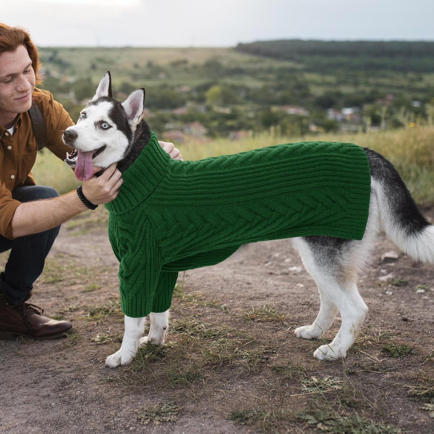 ASENKU Dog Sweater, Dog Sweaters for Medium Dogs, Warm Pullover Doggie KnitTurtleneck Warm Clothes for French Bulldog, Boston Terrier(Dark Green, L)