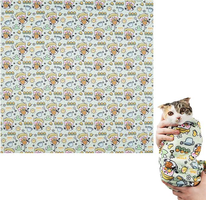 35.5" Extra Large Cat Grooming Wrap – Anti-Escape Cat Wrap for Cutting Nails, Brushing & Medication – Soft, Comfortable, Reusable, Self-Adhering, Holds Cats Up to 22lbs (Cow Corn)