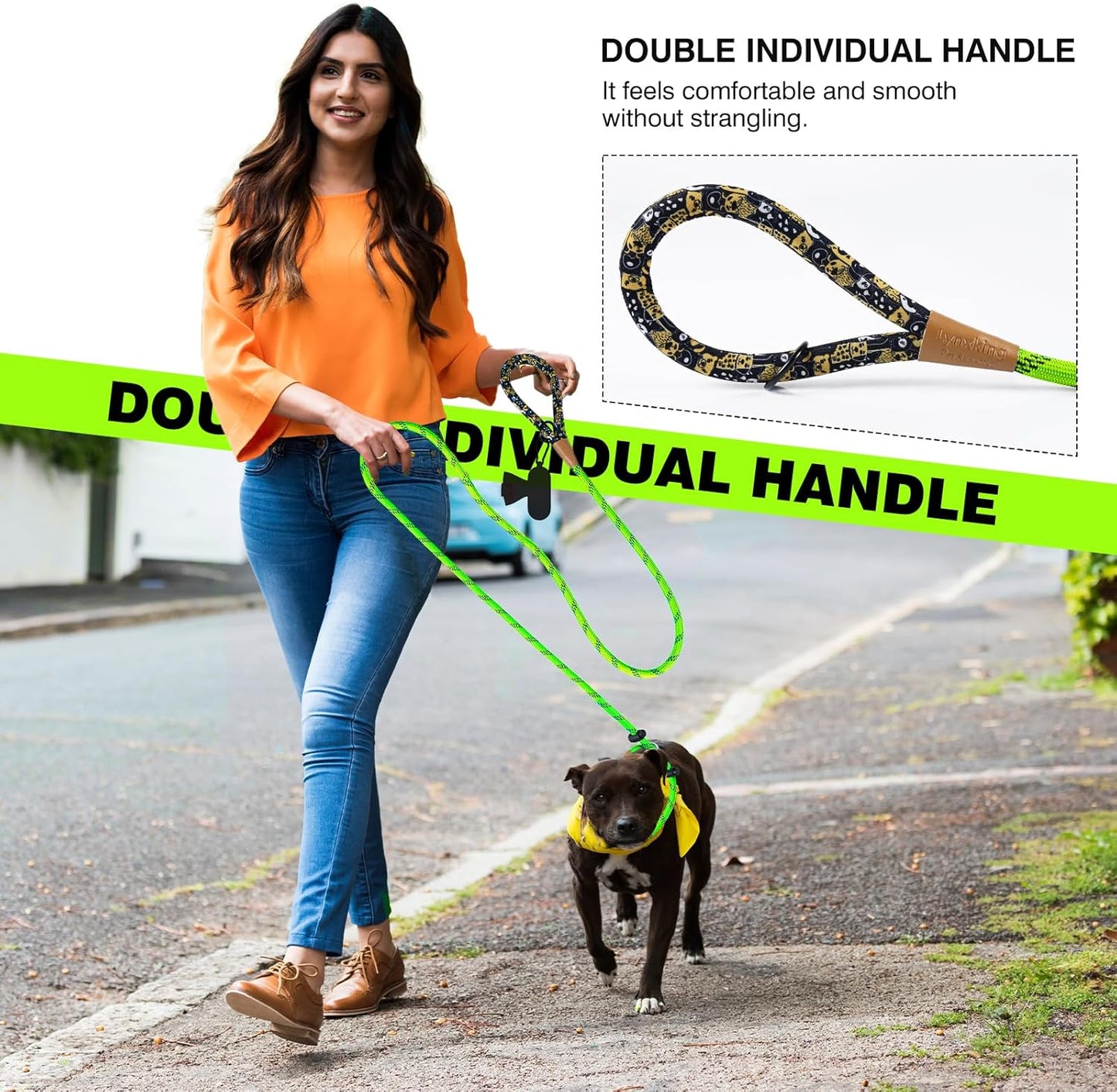 lynxking Slip Lead Dog Leash Reflective, Heavy Duty Comfortable Strong Rope for Large Medium Small Dogs No Pull Pet Training (Light Green, Large 1/2in x 6ft-Slip Lead)