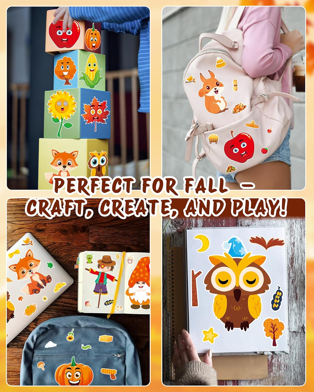 Aowplc 48 Sheets Fall Make a Face Stickers, 12 Designs Fun Fall Crafts for Kids, Autumn Festival Party Favors, Classroom Activities & Games