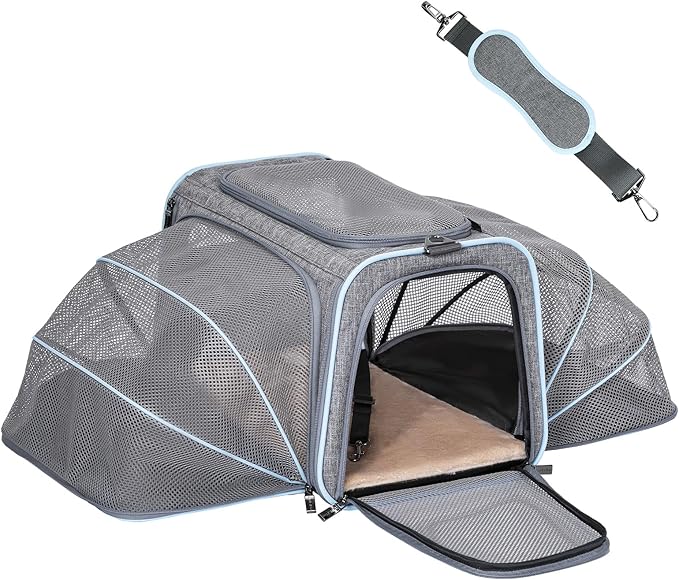 Petsfit Expandable Large Cat Carrier Small Dog Carriers Airline Approved, 17" Lx 11" Wx 11" H Soft-Sided Portable Washable Pet Travel Carrier with 2 Extension for Kittens, Puppies, Rabbits