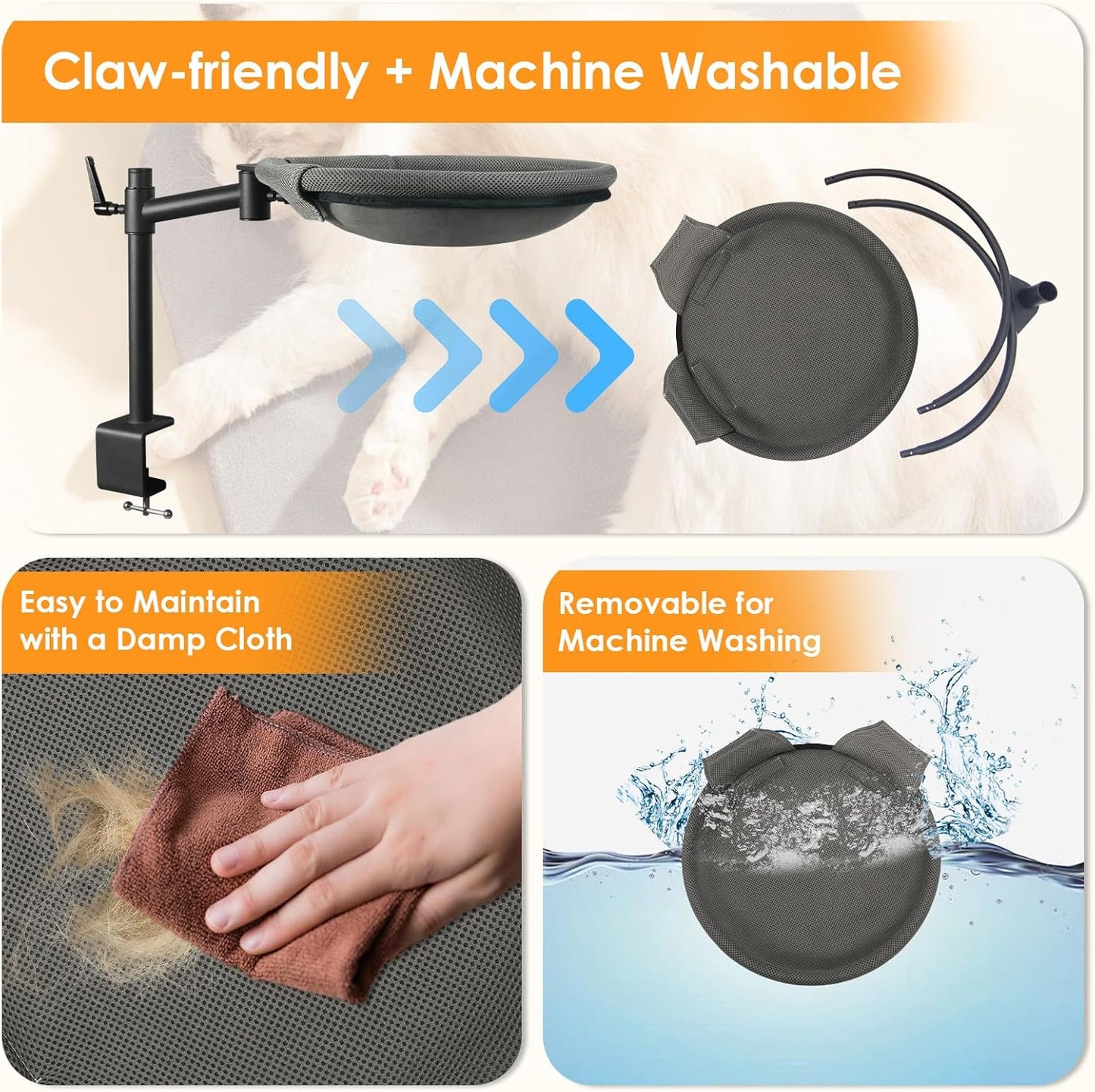 Cat Desk Bed, 360° Rotating & Height Adjustable Cat Desk Perch, Elevated Breathable Cats Nest Perch with Removable Washable Cover for Indoor Kitten Cats-Maximum Hold Up to 40lb