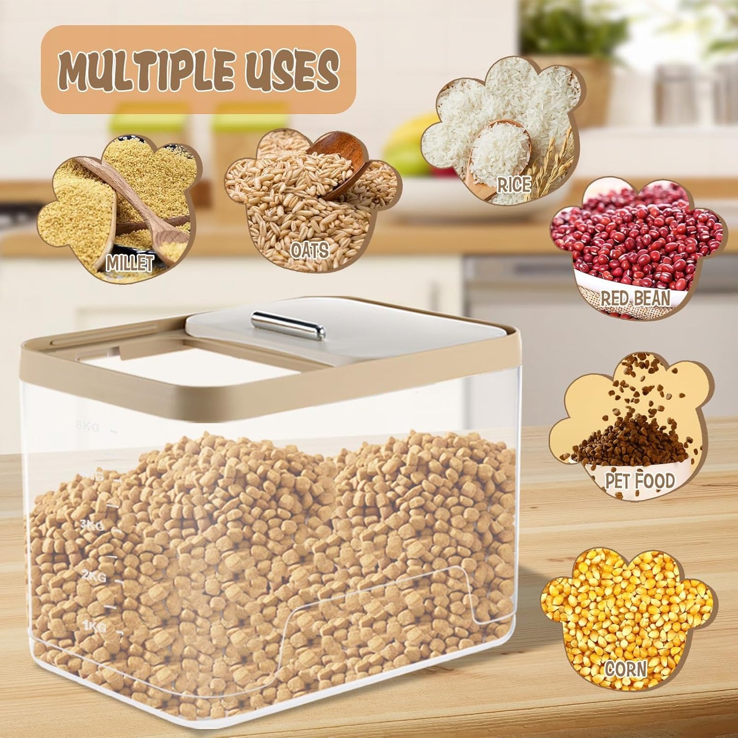 CIEOVO 2 Pack Airtight Dog Food Storage Container, 10Lbs Clear Pet Dog Food Storage Bin with Measuring Scoops for Rice Grain Pet Dog Cat Bird Dog Treat Storage Food Fresh