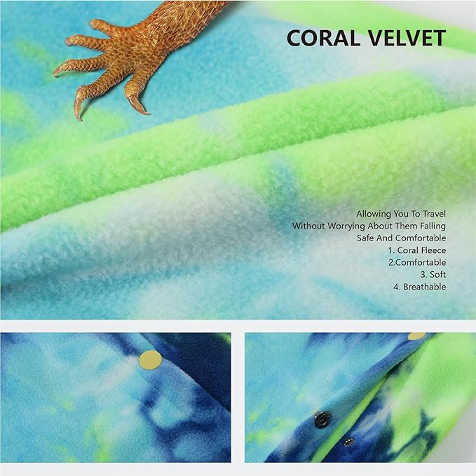 Bearded Dragon Carrier and Harness Set, Beardie Leash, Lizard Adjustable Harness Sling Bag, Reptile Small Pet Backpack Accessories (Blue)