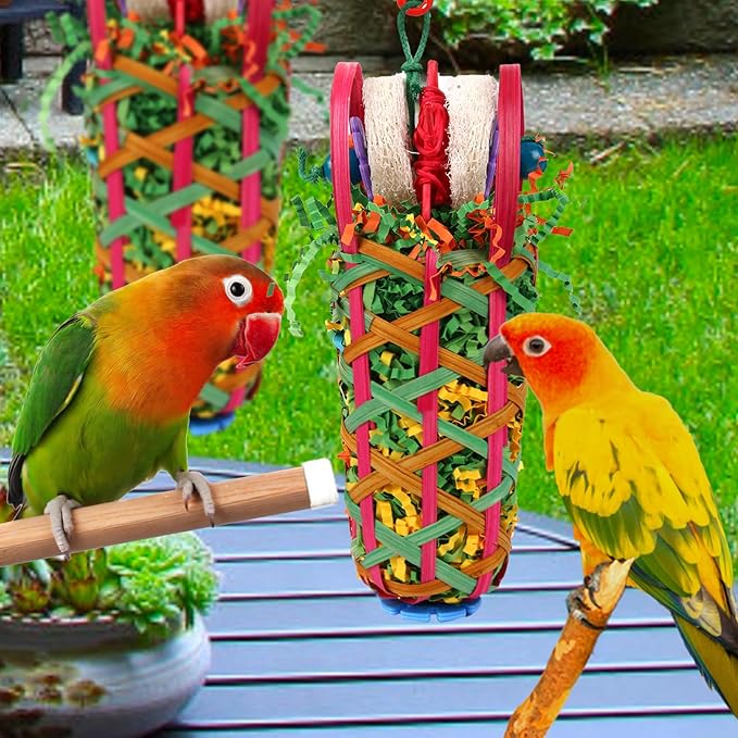 Kyouki Parakeets Toys, 2 PCS Bird Chewing Toys โ Perfect for Cockatoos, Conures, Love Birds, Small & Medium Parrots, Fun Foraging & Tearing Bird Cage Accessories (Seeking Food Basket)