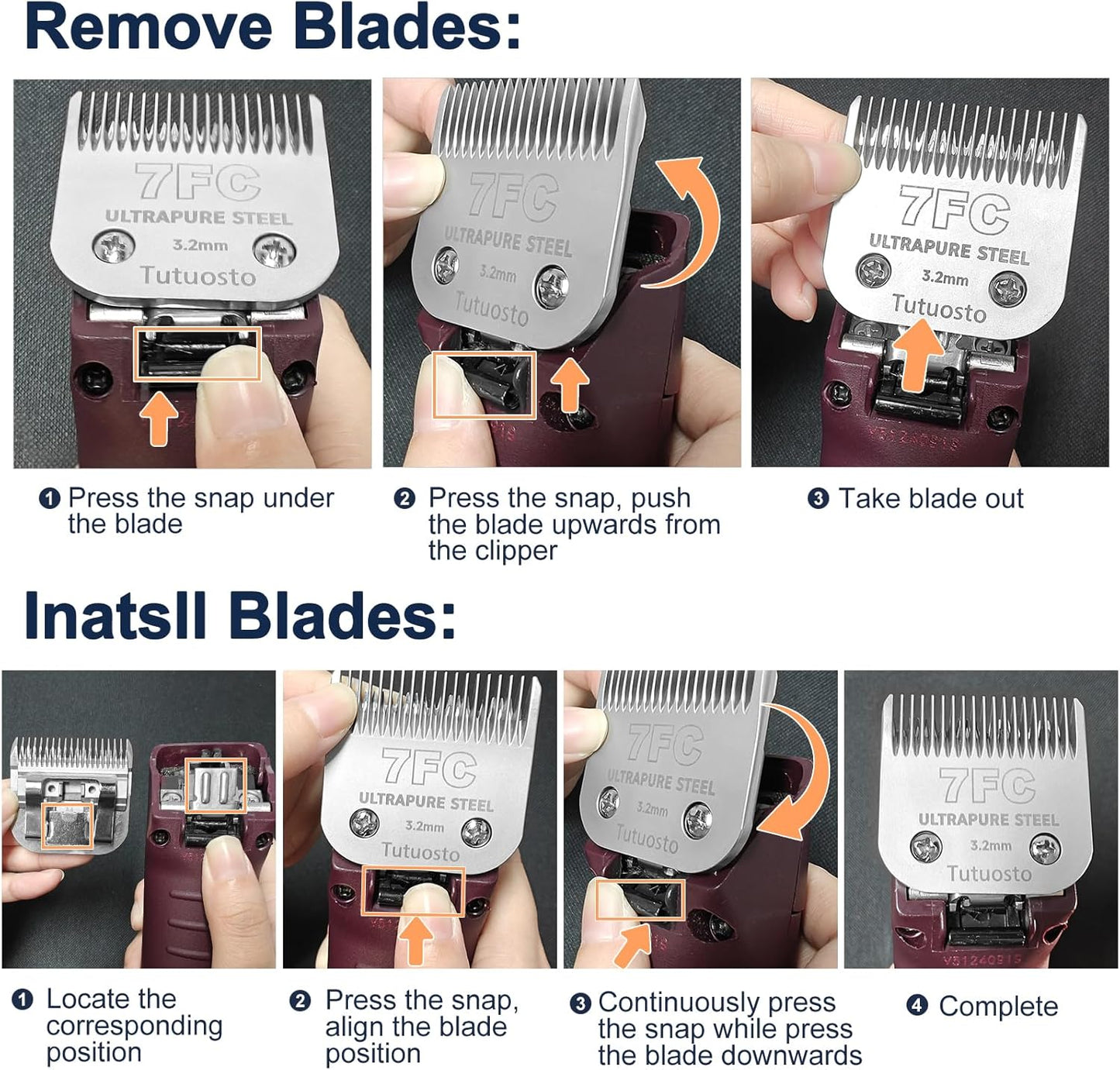 7FC Clipper Blades Pet Grooming Clipper Replacement Blades Detachable Blade Compatible with andis/wahl/Oster Dog Clippers