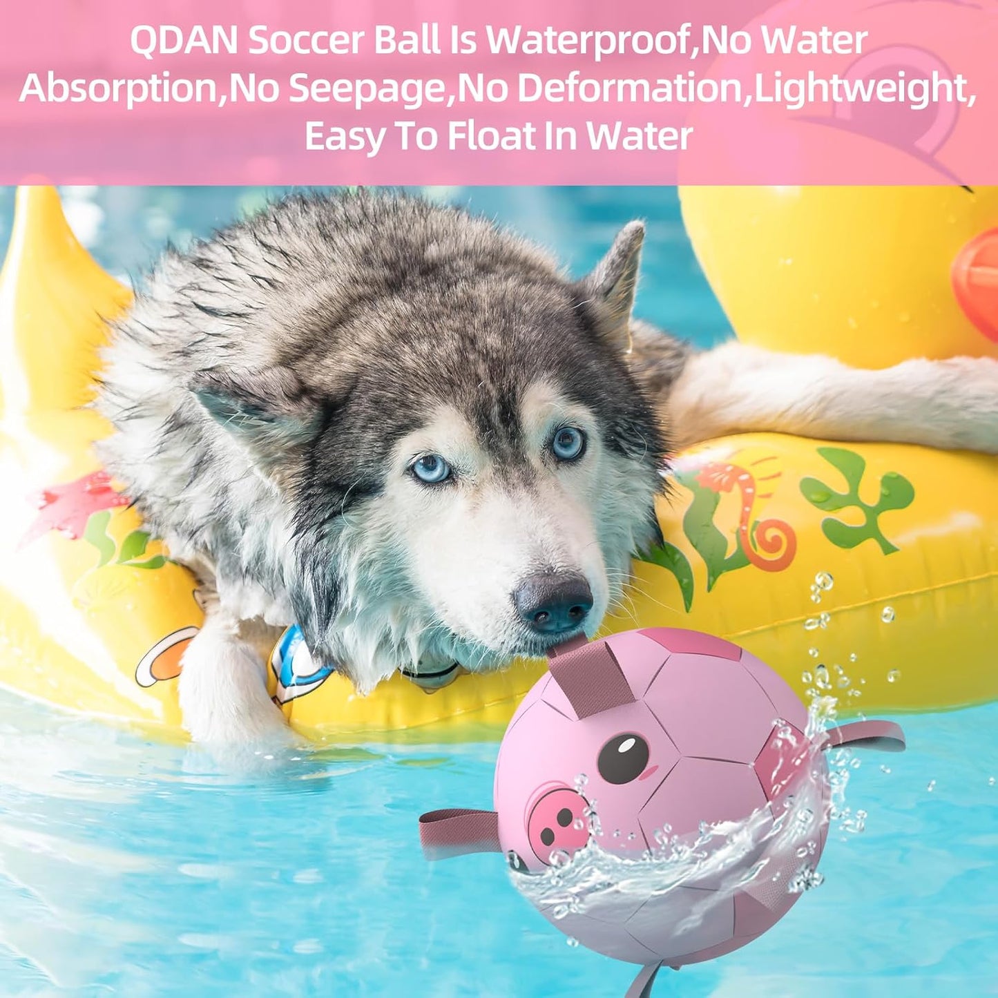 QDAN Dog Toys Soccer Ball with Straps, Interactive Dogs Toys for Tug of War, Puppy Birthday Gifts, Dogs Tug Toy, Dog Water Toy, Durable Dog Balls for Medium & Large Dog - Pink Pig(8 Inch)
