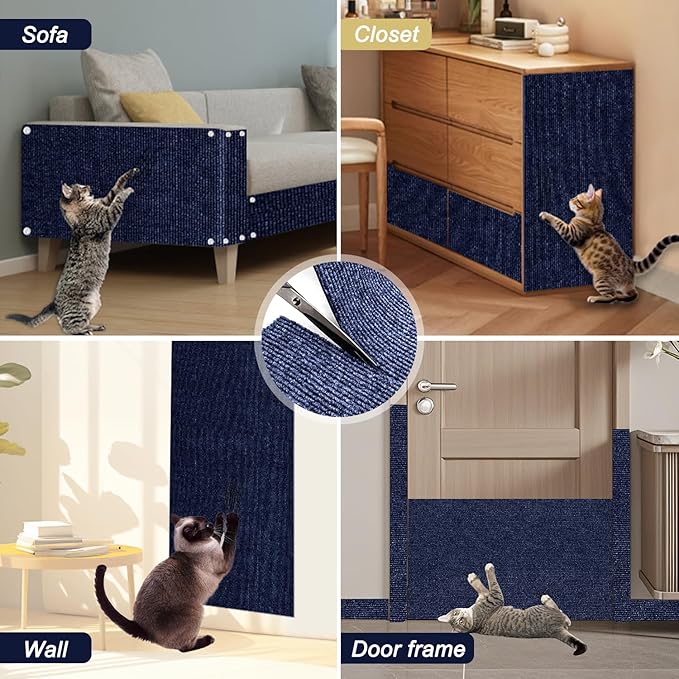 Cat Scratching Mat, 118.5"x15.9" Trimmable Self-Adhesive Cat Scratch Carpet, Couch Protector from Cats Claws, Furniture Corner Protectors for Cats, Indoor Furniture Protection for Chair (Dark Blue)