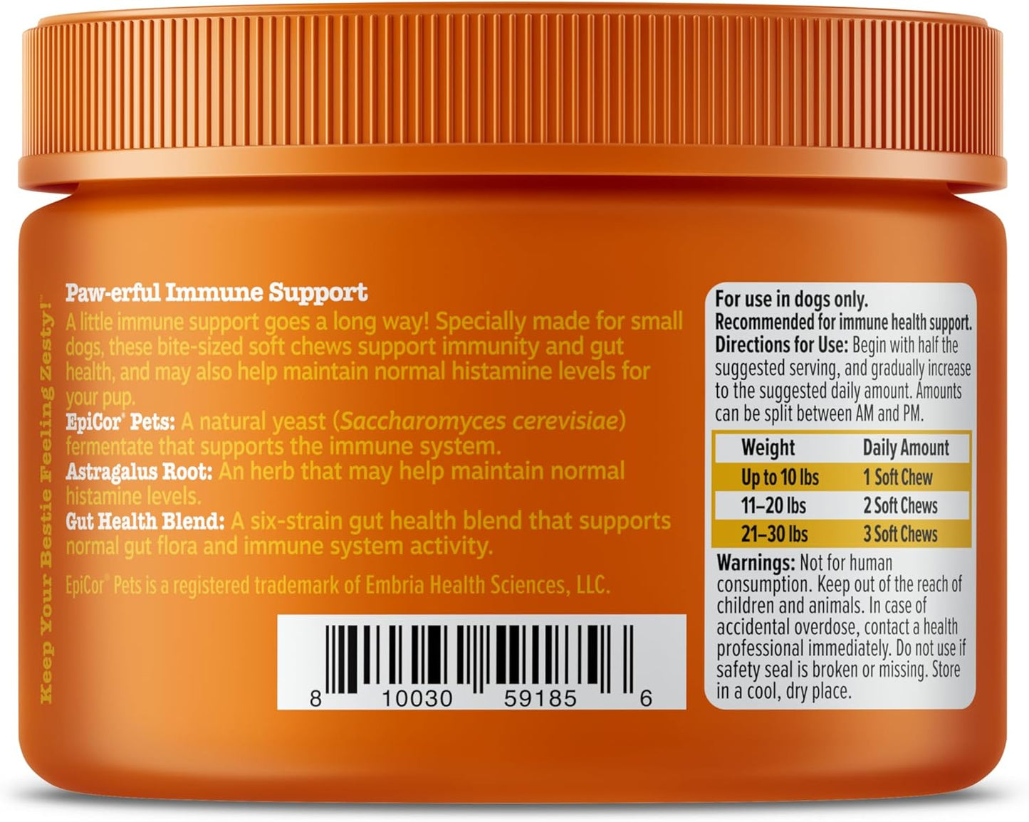 Zesty Paws Dog Allergy Relief Chews, Dog Probiotics for Itchy Skin and Ears, Lamb, Mini, 90ct