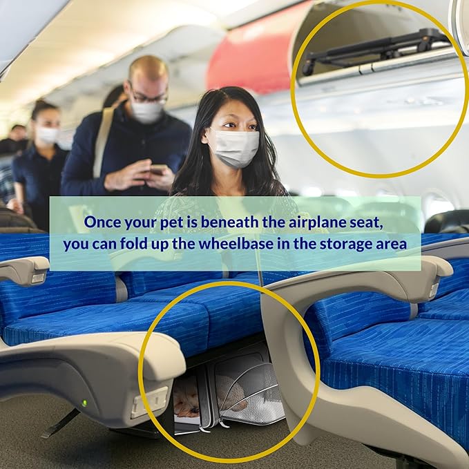 Katziela Rolling Rover Airline Compliant Expandable Premium Pet Carrier 6-Wheeled Baseboard Telescopic Handle Two-Sided Expandable Rolling Carrier Designed (Gray- White Piping)