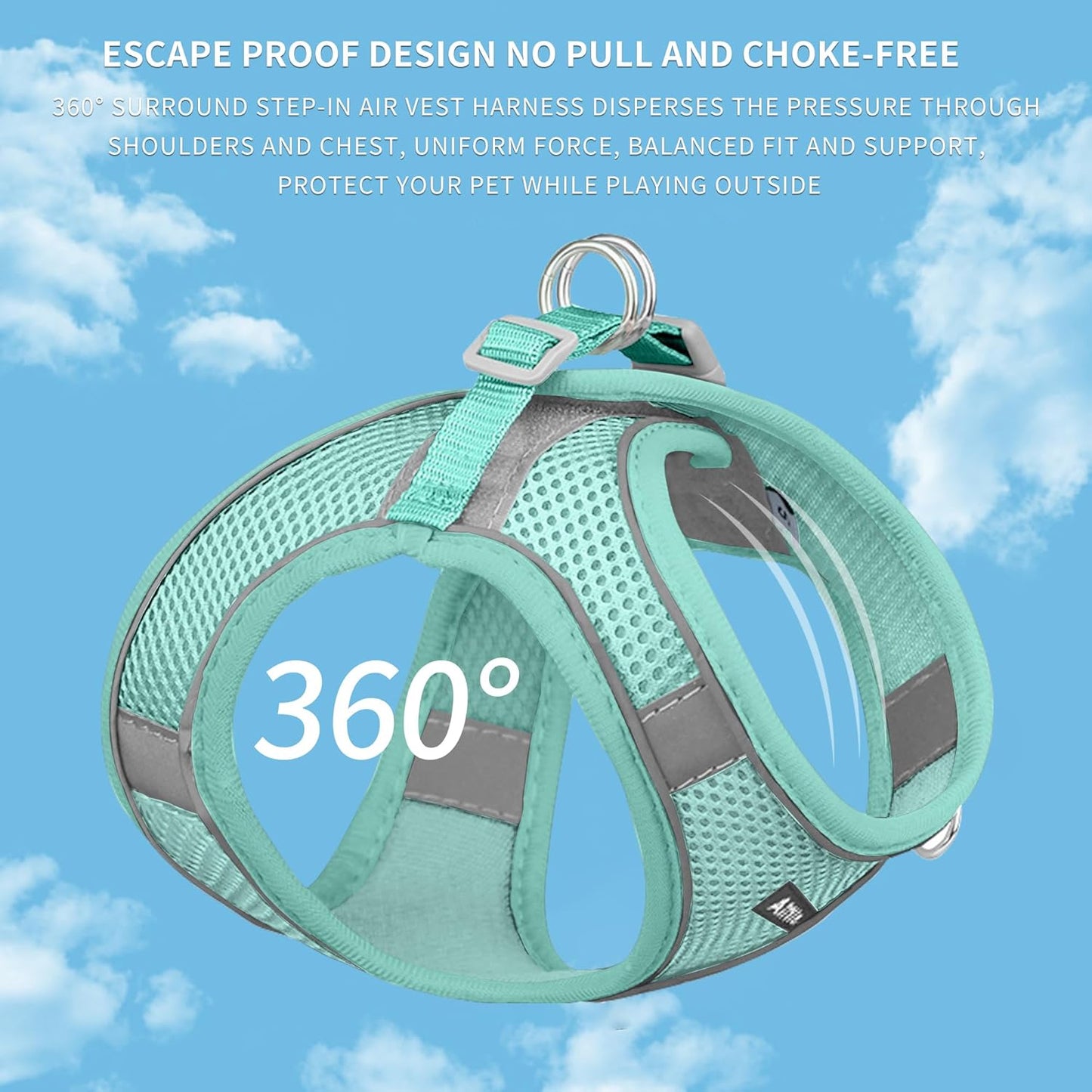 AIITLE Escape Proof Dog Harness - Step in Adjustable Dog Harness No Choke Over with Quick-Release Buckle for Summer- Outdoor Walking, Camping, Training for Medium Dogs Pure Turquoise XL