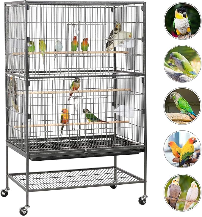 Yaheetech 52-inch Wrought Steel Standing Large Flight King Bird Cage for Cockatiels African Grey Quaker Amazon Sun Parakeets Green Cheek Conures Pigeons Parrot Bird Cage Birdcage with Stand