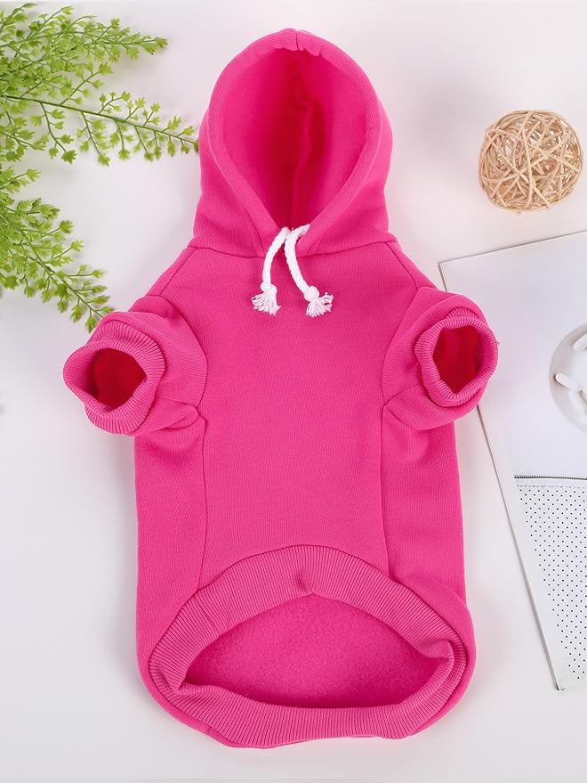 QWINEE Basic Dog Hoodie Sweatshirt Puppy Sweater Warm Cat Costumes Pet Clothes for Chihuahua Puppy Kitten Small Medium Dogs Hot Pink Medium