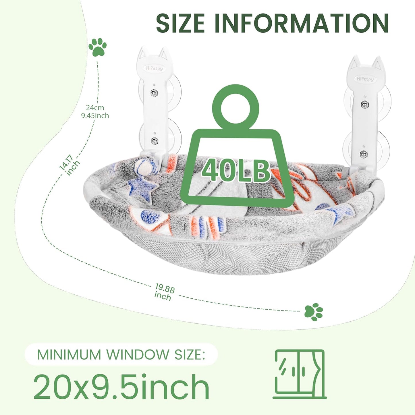 Cat Window Perch, Glow in The Dark Foldable Cat Hammock with Sunken Design & Removable Soft Cover, Breathable Cordless Window Bed for Resting Indoor Kitten (Grey Deep Perch, Medium)