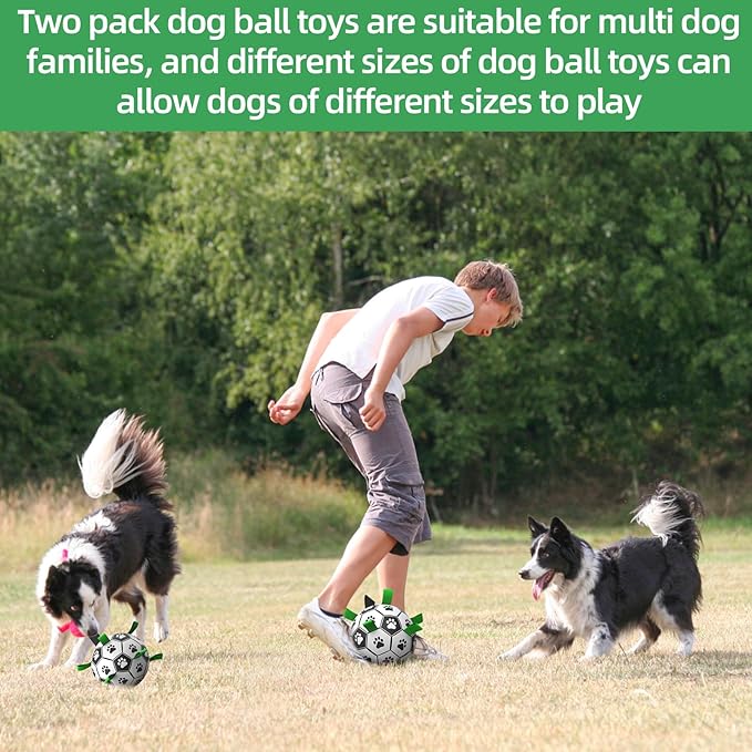 QDAN 2 PCS Dog Toys Soccer Ball Set with Straps, Interactive Dog Toys for Tug of War, Puppy Birthday Gifts, Dog Water Toy, Durable Dog Balls for Medium & Large Dogs(6 & 8 Inch)