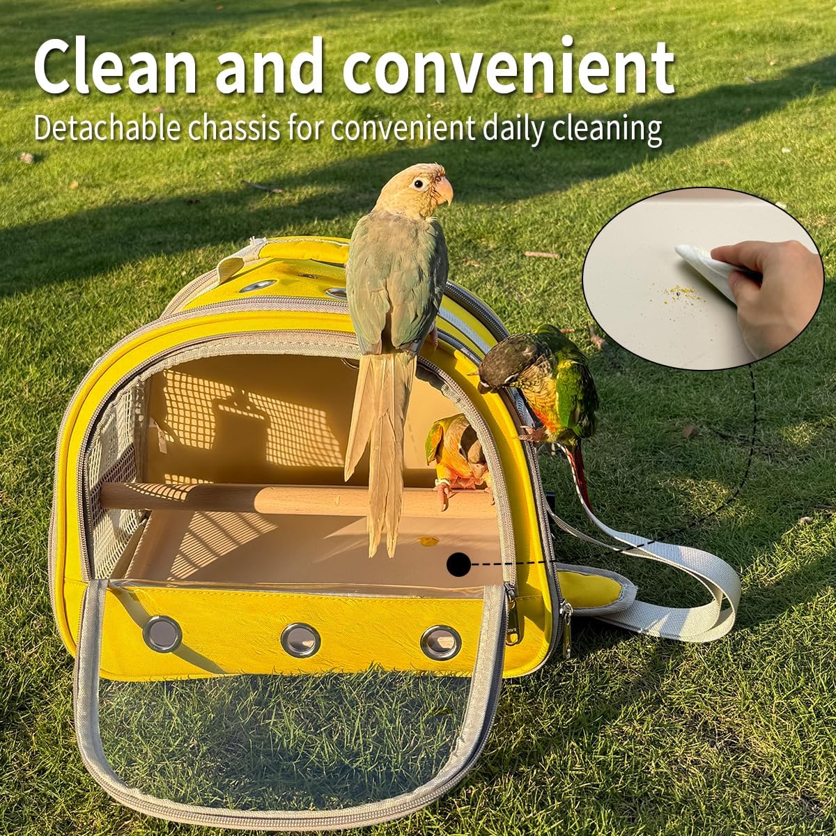 Bird Carrier,Bird Cage Parakeet Parrot Budgie Carrier Backpack for Small Birds, Travel Bird Cages with Perch, Transparent Ventilation Cockatiels, Lightweight Pet Carrier for Outdoor Use(Yellow)