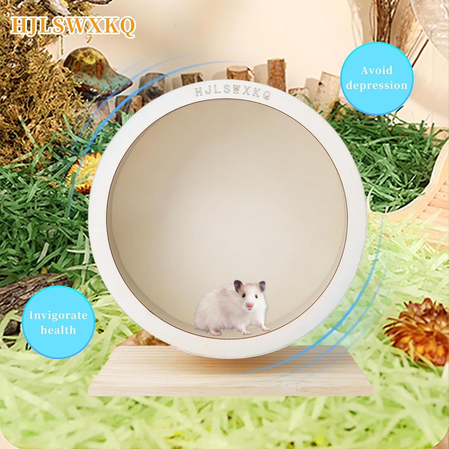 9in Silent Hamster Wheel with 2 Natural Chew Toys - Wooden Exercise Wheel with Removable Track, Quiet Spinner for Gerbils, Mice, Hamsters,Mouse,Syrian Hamster(9in)