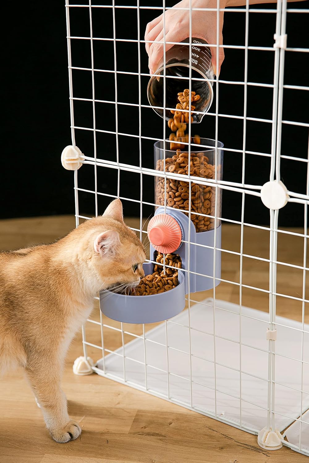 Kenond Hanging Automatic Pet Food Water Dispenser Set,1L Auto Gravity Rabbit Feeder and Dispenser, Cage Accessories Cat Food Bowl Dog Waterer for Puppy Chinchilla Hedgehog Ferret(Blue)