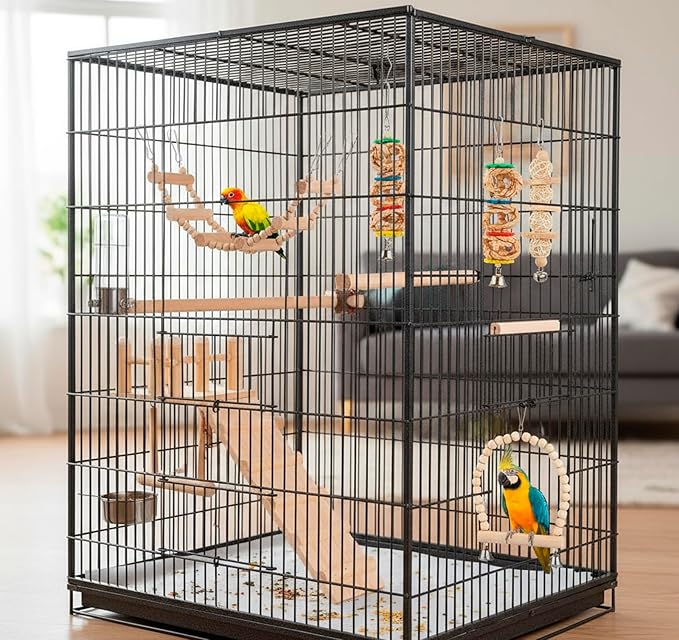 Bird Swing for cage Parakeet Parrot Swing Wood Hemp Rope Ladder Toy Play Gym Hanging Swing Parrot Perch Hammock Toy for Budgerigar Conure Cockatiel mynah Finches Small Medium Breeds 10pcs