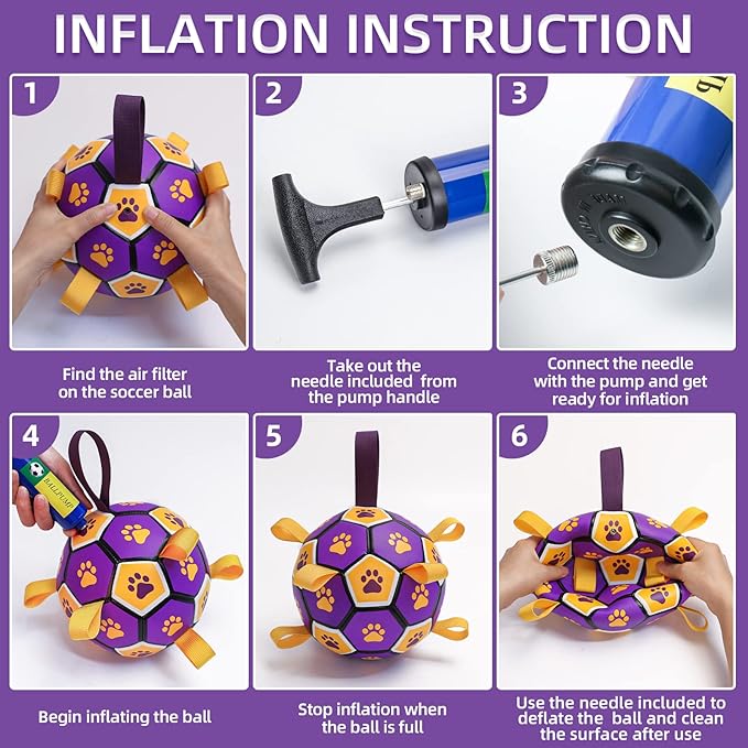 QDAN Dog Ropes Toys, Soccer Ball with Straps, Interactive Dog Toys for Tug of War, Dog Water Toy, Durable Balls for Medium Large Dogs(8 Inch)