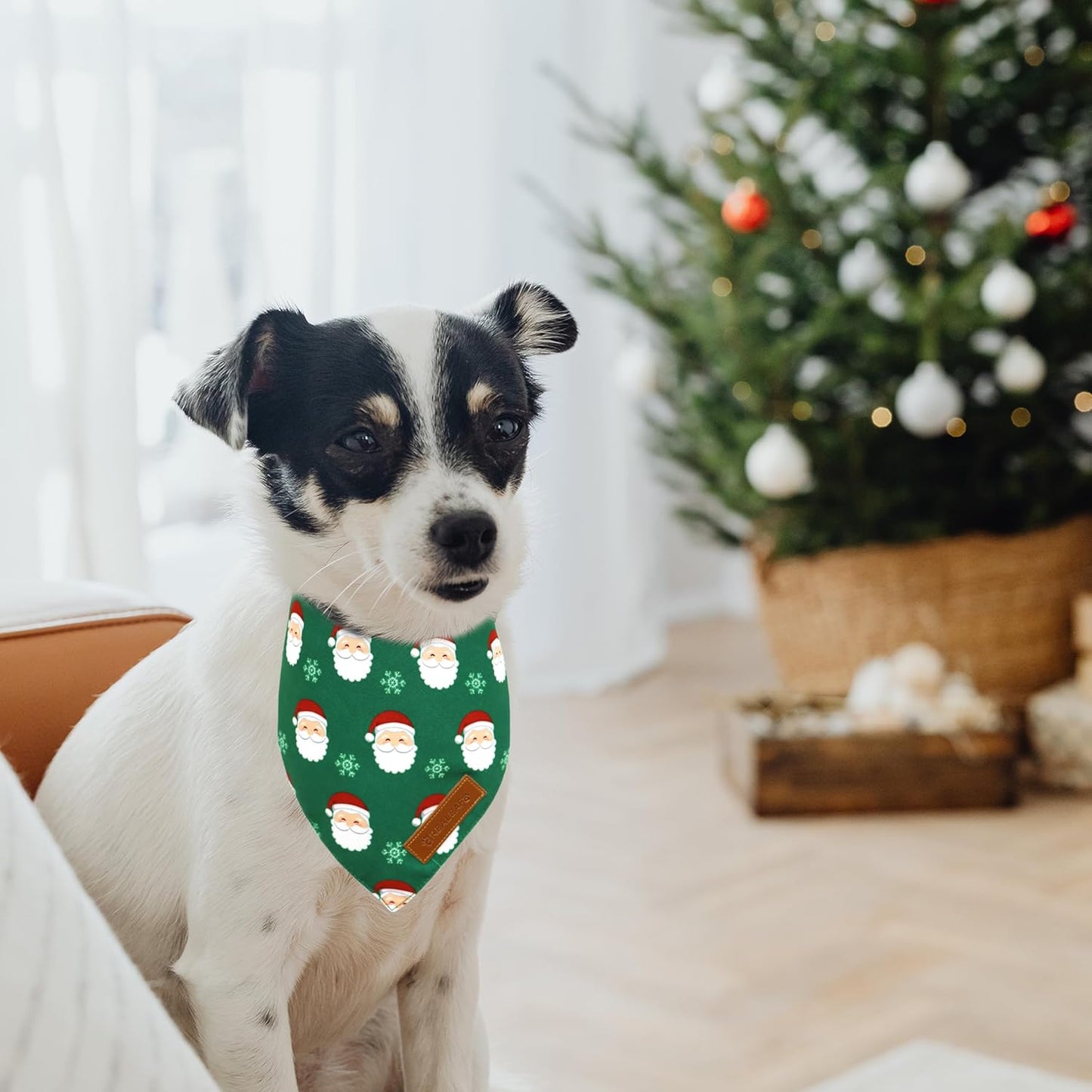 Realeaf Christmas Dog Bandanas 2 Pack, Snowflake and Santa Claus Dog Scarf for Boy and Girl, Premium Durable Fabric, Holiday Red and Green Bandana for Large and Extra Large Dogs Cats Pets (X-Large)
