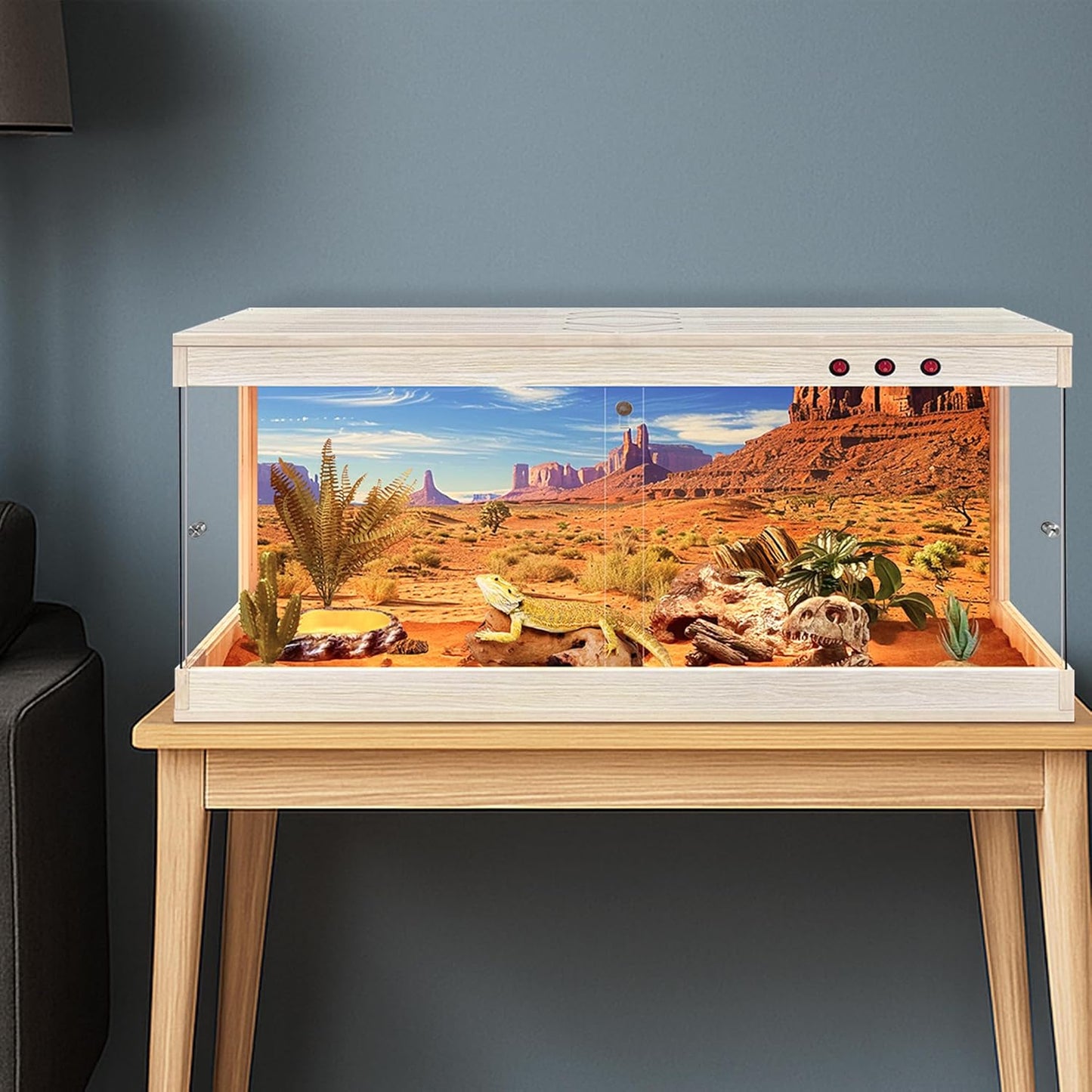 Royxen Tempered Glass Reptile Enclosure,Reptile Tank with Wooden Mesh Top and Lockable Design,79 Gallon Bearded Dragon Tank for Lizard Gecko Tortoise Snake Habitat,48" x 20" x 20",Oak