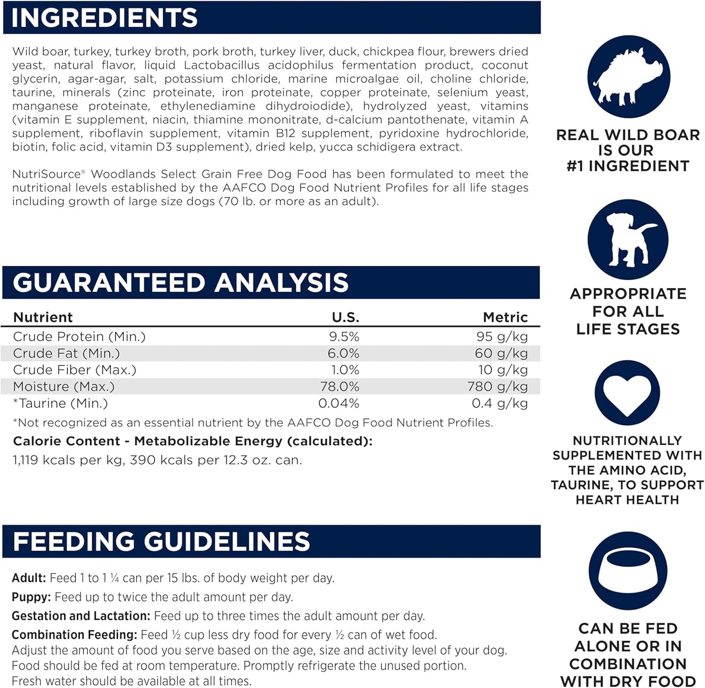 NutriSource Grain Free Woodlands Select Recipe Dog Food, Premium Wet Dog Food, 12.3 Ounce (Pack of 12)
