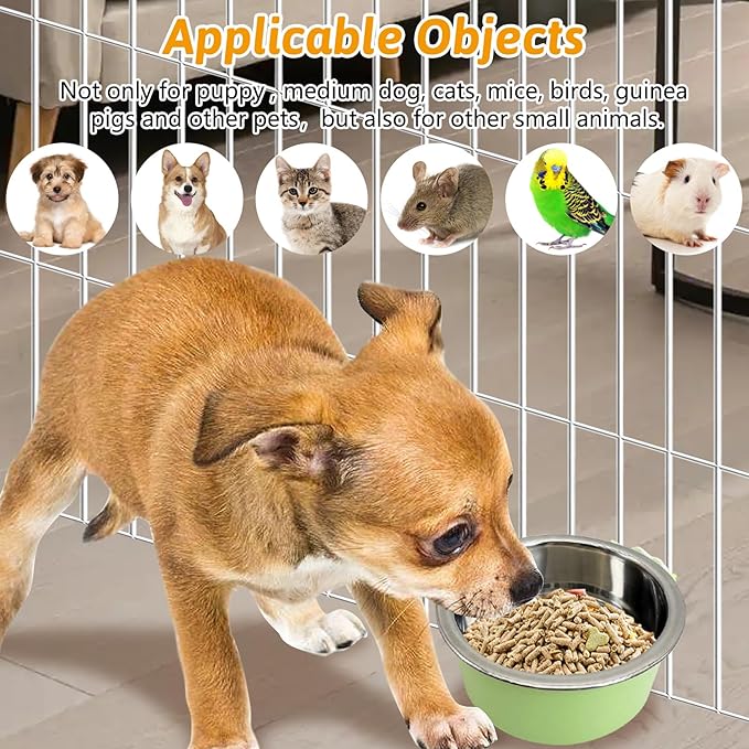 Hamiledyi Crate Dog Bowl Cat - Removable Stainless Steel Hanging No Spill Pet Bowl for Kennels Durable Detachable Design Fits Small Medium Dog Cages (2 Pcs, Green