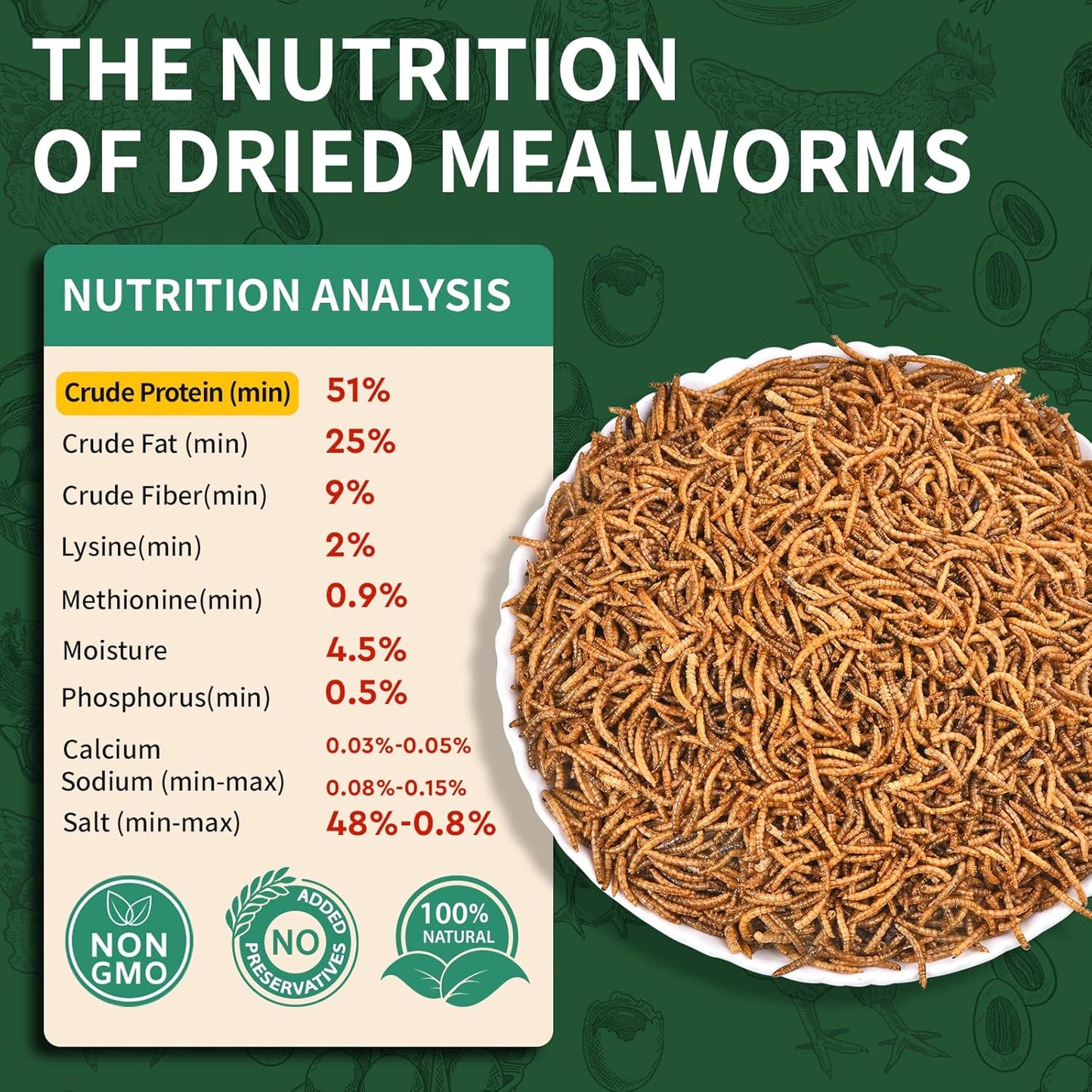 10LB Dried Mealworms, 100% Natural, Non-GMO Meal Worms, Dried for Chickens, Wild Birds, Reptile, Hamster, Hedgehog, Pigeon