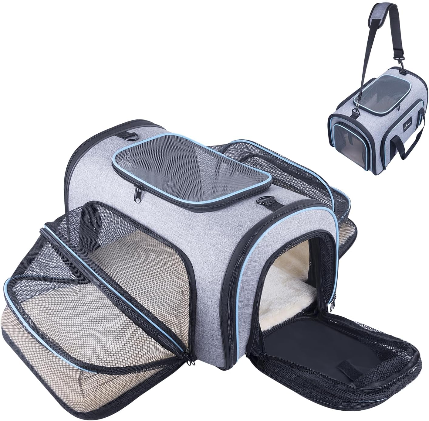 Siivton Pet Carrier Airline Approved, 4 Sides Expandable Cat Carrier Bag with Removable Fleece Pad, Large Soft Sided Pet Travel Carrier, Dog Carrier for Cats, Puppy and Small Dogs