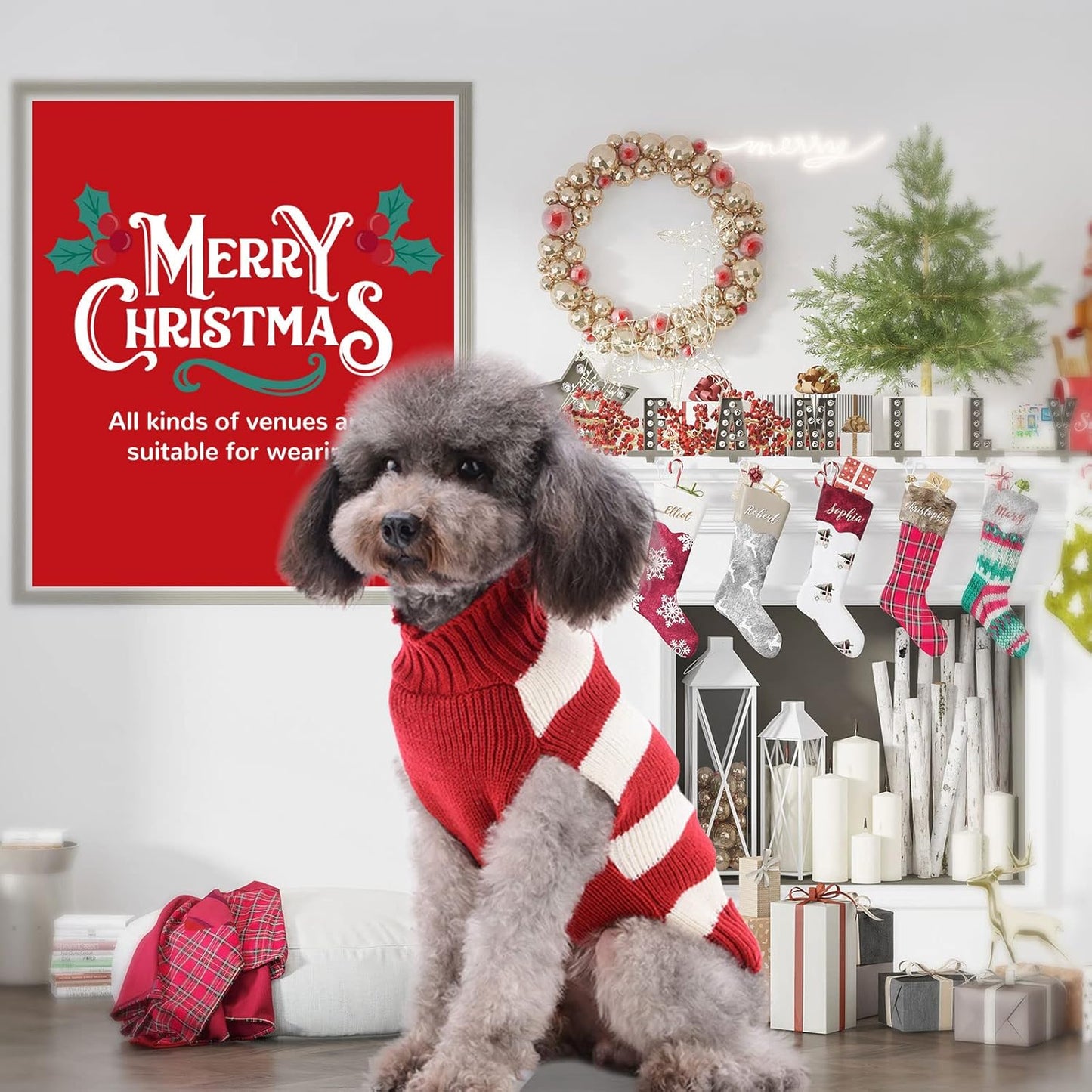 PETCARE Reindeer Christmas Dog Sweater Red Striped Cat Sweater Cartoon Elk Pet Vest Holiday Dog Clothes Puppy Sweaters for Small Medium Large Dogs Cats Fall Winter Outfits Xmas Dogs Costume,Small