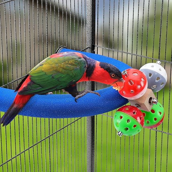 U Shape Parrot Perch Stand Toy Bird Platform Sand Paw Grinding Clean Stick Exercise Conure Budgie Cockatiel Cage Accessories (Blue-Rotate)