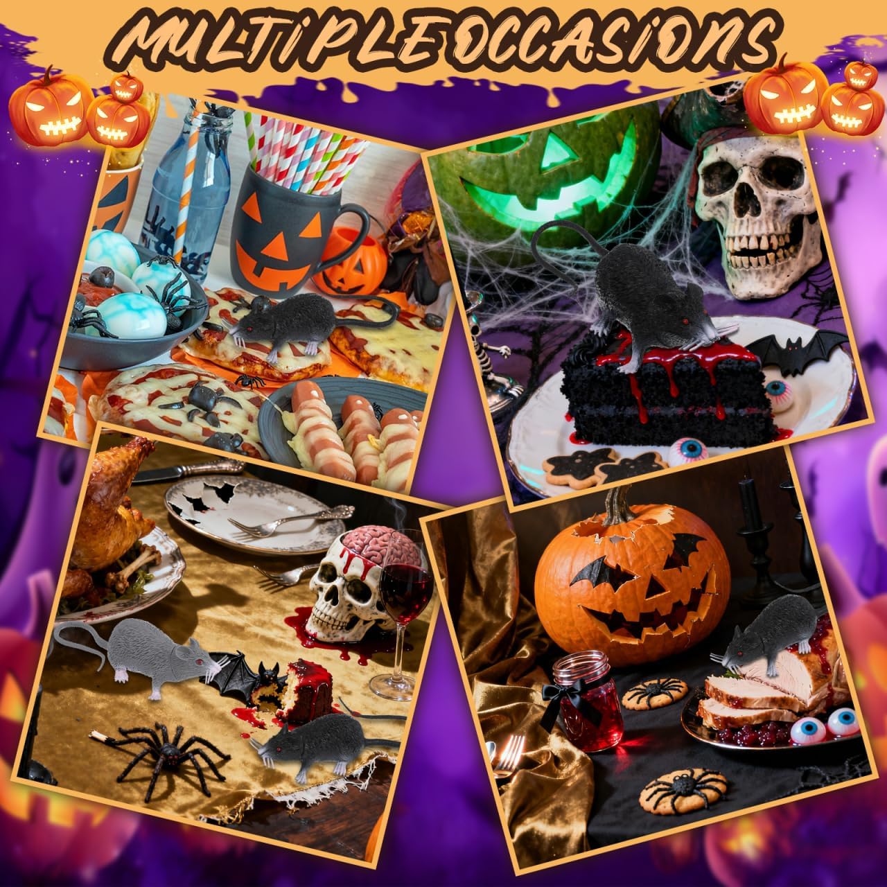 PRETYZOOM 2PCS Halloween Fake Rat Plastic Squeezable Fake Mouse Realistic Rats for Creepy Decorations Halloween Pranks Props (8.6-inch Included Tail)