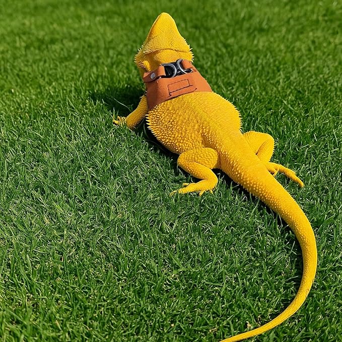 3 Sizes Bearded Dragon Harnesses and Leash Set, Adjustable Soft Leather Lizard Leash Harness Small Animal Walking Vest with Traction Rope for Small Reptiles Squirrel Rat Bearded Dragon Lizard