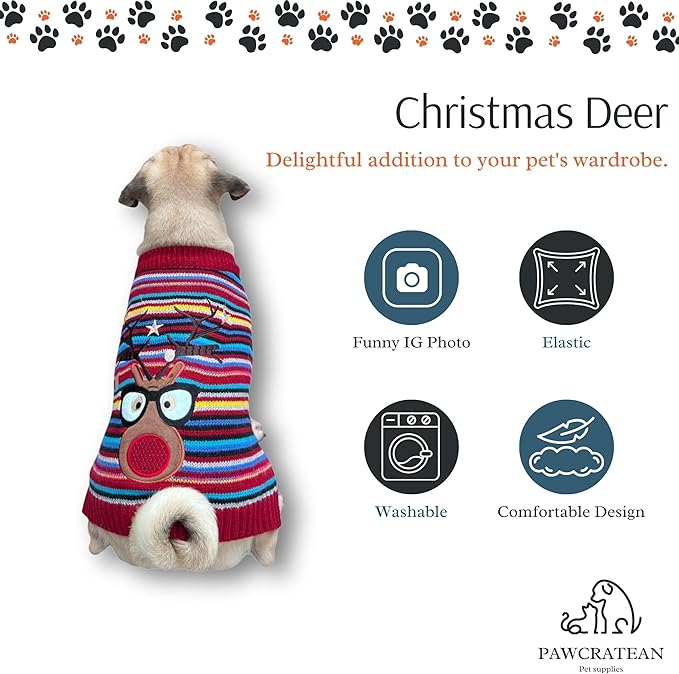 Cute Sweater for Dogs and Cats Soft Flannel Pet Outfit Warm and Cozy Animal Hoodie Small to Large Pet Clothes for Halloween Parties and Everyday Wear (X-Large, Colorful Deer)
