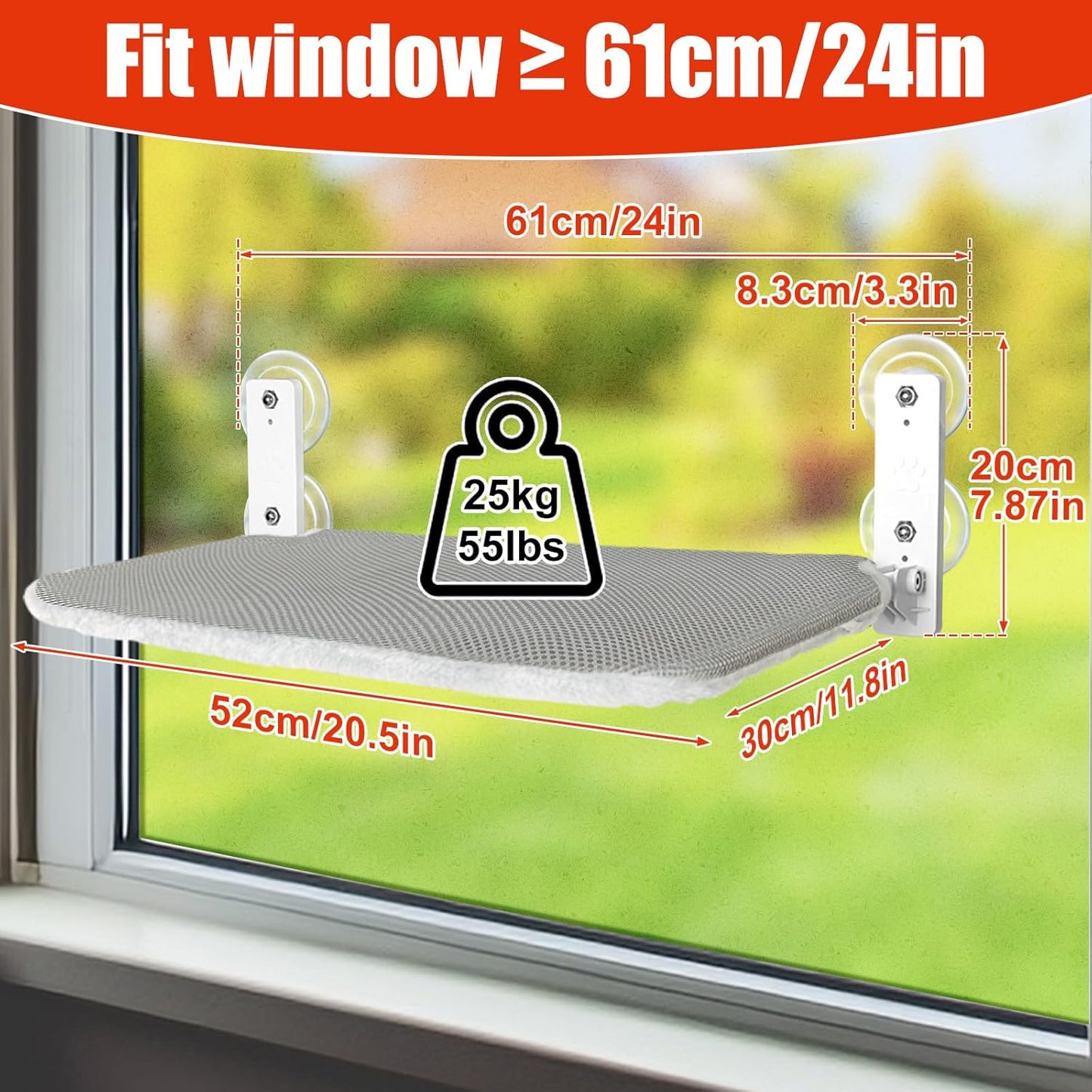 Sunhoo Cat Window Hammock Perch Cordless Perches Window Sill Seat Bed Foldable Stable Lounger Upgraded Suction Cup Easy Assembly Indoor Cats Kitty Shelf Hold Up to 55lbs (Light Gray, M)