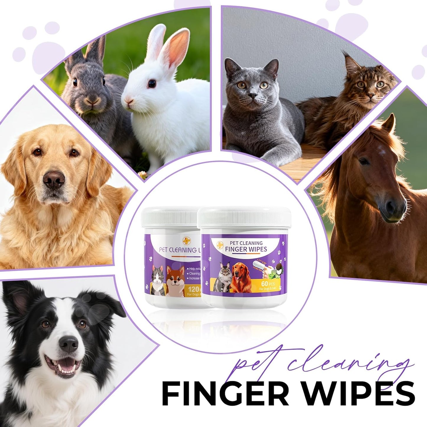 MeCids Dogs Dental Cleaning Finger Wipes 60PCS Pet Teeth Cleaning Tool Teddy Pet Small Dog Cat Cleaning Supplies