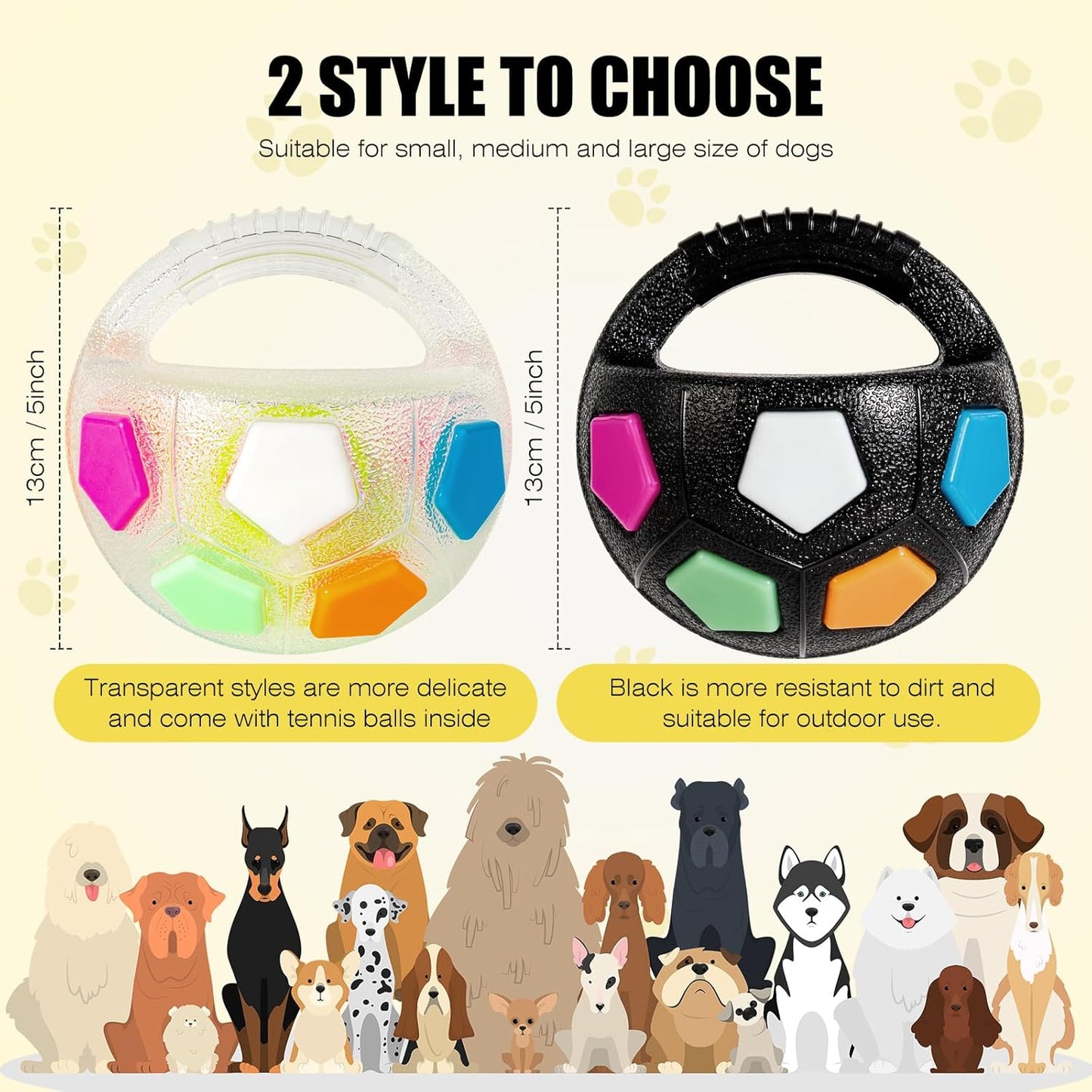 Dog Toy Ball with Handle, Toss and Fetch Play, Interactive Ball for Dogs Playing, Squeaky Floating (Black)